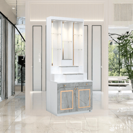 ตู้พระ WISDOM DESIGN FURNITURE รุ่น GO-06 ขนาด 80 ซม. สีขาว/ไลท์มาร์เบิ้ล/โกลด์_1