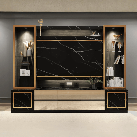 ตู้วางทีวี WISDOM DESIGN FURNITURE รุ่น GT-301 300 ซม. สีแอชเกรย์/ดาร์คมาร์เบิ้ล/โกลด์_1