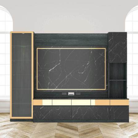 ตู้วางทีวี WISDOM DESIGN FURNITURE รุ่น GT-302 300 ซม. สีแอชเกรย์/ดาร์มาร์เบิ้ล/โกลด์_1