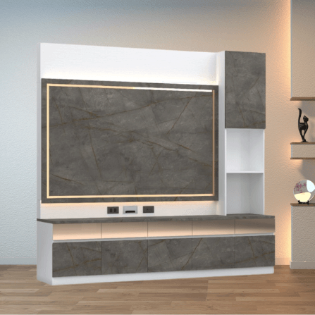ตู้วางทีวี WISDOM DESIGN FURNITURE รุ่น GH-241 240 ซม. สีขาว/บราวน์มาร์เบิ้ล/โกลด์_1