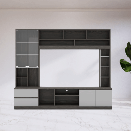 ตู้วางทีวี WISDOM DESIGN FURNITURE รุ่น HT-243B 240 ซม. สีไลท์เวงเก้/เทา_1