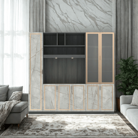 ตู้วางทีวี WISDOM DESIGN FURNITURE รุ่น GW-240 240 ซม. สีแอชเกรย์/ไลท์มาร์เบิ้ล/โกลด์_1