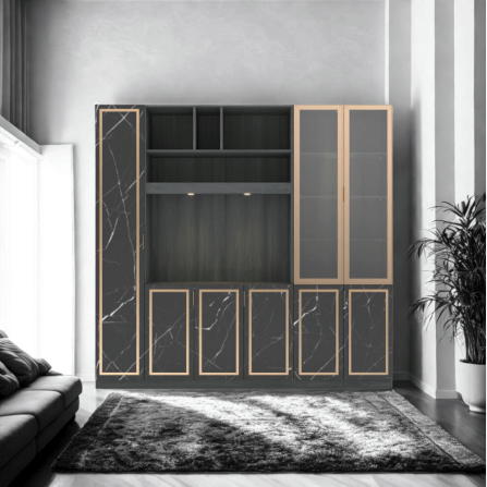 ตู้วางทีวี WISDOM DESIGN FURNITURE รุ่น GW-240 240 ซม. สีแอชเกรย์/ดาร์คมาร์เบิ้ล/โกลด์_1