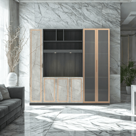 ตู้วางทีวี WISDOM DESIGN FURNITURE รุ่น GW-242 240 ซม. สีแอชเกรย์/ไลท์มาร์เบิ้ล/โกลด์_1
