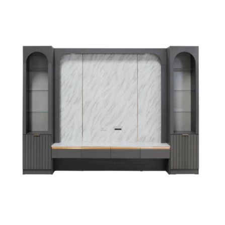 ตู้วางทีวี WISDOM DESIGN FURNITURE รุ่น NORA 300 ซม. สียีนส์กราไฟท์/ไวท์มาร์เบิ้ล_1
