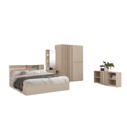 ชุดห้องนอน + ที่นอนสปริง 6 ฟุต WISDOM DESIGN FURNITURE รุ่น LUCIFER สีมาชเมลโล่/คาปูชิโน่_1