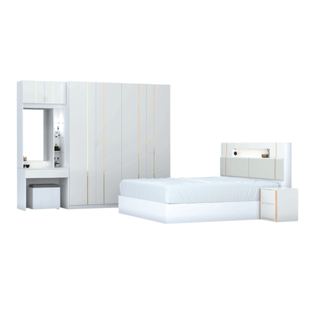 ชุดห้องนอน + ที่นอนสปริง 6 ฟุต WISDOM DESIGN FURNITURE รุ่น NOBLE สีขาว/กลอสซี่ไวท์_1