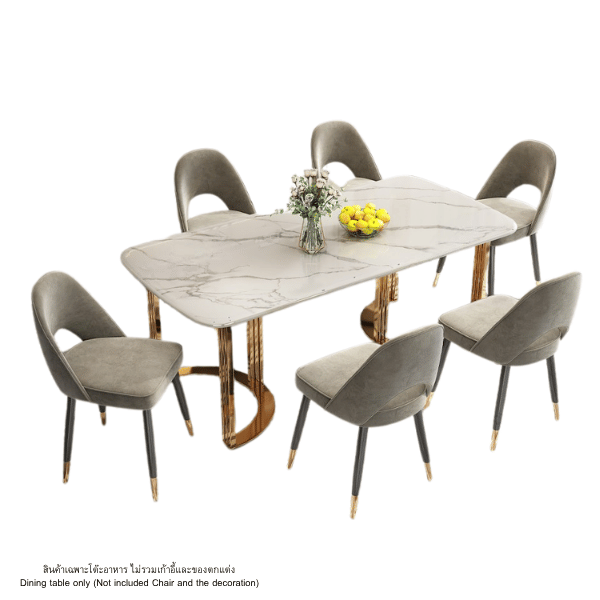 โต๊ะอาหารหินอ่อน WISDOM DESIGN FURNITURE รุ่น ROSE 160 ซม. สีมาร์เบิ้ล/ทอง_1