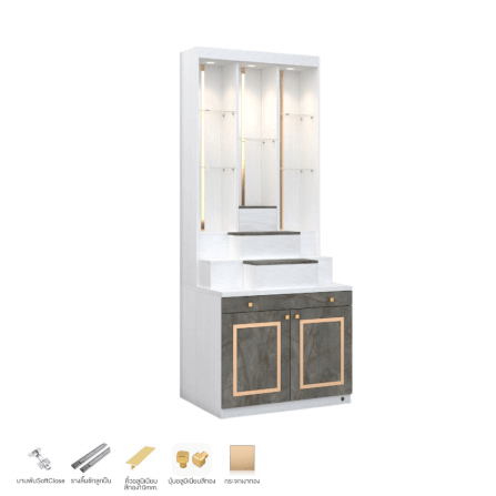 ตู้พระ WISDOM DESIGN FURNITURE รุ่น GO-06 ขนาด 80 ซม. สีขาว/บราวน์มาร์เบิ้ล/โกลด์_2