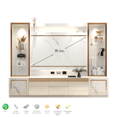 ตู้วางทีวี WISDOM DESIGN FURNITURE รุ่น GT-301 300 ซม. สีขาว/มาร์เบิ้ล/โกลด์_2