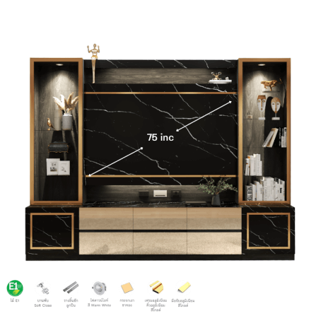 ตู้วางทีวี WISDOM DESIGN FURNITURE รุ่น GT-301 300 ซม. สีแอชเกรย์/ดาร์คมาร์เบิ้ล/โกลด์_2