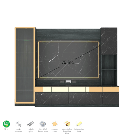 ตู้วางทีวี WISDOM DESIGN FURNITURE รุ่น GT-302 300 ซม. สีแอชเกรย์/ดาร์มาร์เบิ้ล/โกลด์_2