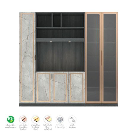 ตู้วางทีวี WISDOM DESIGN FURNITURE รุ่น GW-242 240 ซม. สีแอชเกรย์/ไลท์มาร์เบิ้ล/โกลด์_2