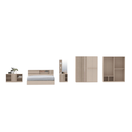 ชุดห้องนอน + ที่นอนสปริง 6 ฟุต WISDOM DESIGN FURNITURE รุ่น LUCIFER สีมาชเมลโล่/คาปูชิโน่_2