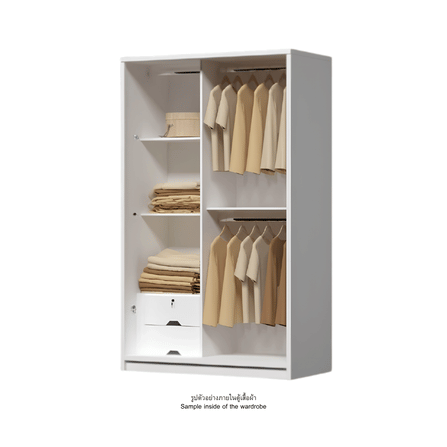 ตู้เสื้อผ้าบานเลื่อน WISDOM DESIGN FURNITURE รุ่น W12SLT 120 ซม. สีโอ๊ค/ขาว_2