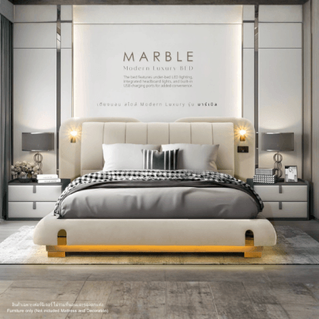 ฐานรองหัวเตียง 6 ฟุต WISDOM DESIGN FURNITURE รุ่น MARBLE สีครีมขาว_3
