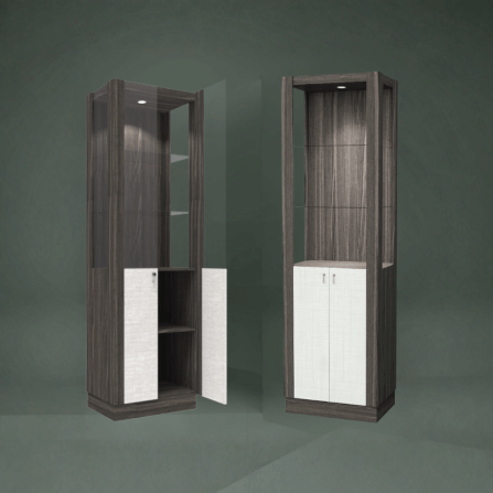ตู้โชว์กระจก WISDOM DESIGN FURNITURE รุ่น CB-001 60 ซม. สีไลท์เวงเก้/แฟบริค_4