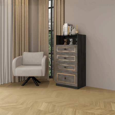ตู้ลิ้นชัก 4 ลิ้นชัก WISDOM DESIGN FURNITURE GDW-601 60 ซม. สีแอชเกรย์/บราวน์มาร์เบิ้ล_4