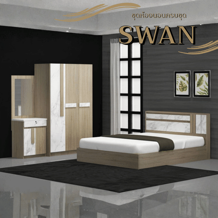 ชุดห้องนอน 6 ฟุต WISDOM DESIGN FURNITURE รุ่น SWAN สี โซลิค/หินอ่อน_7
