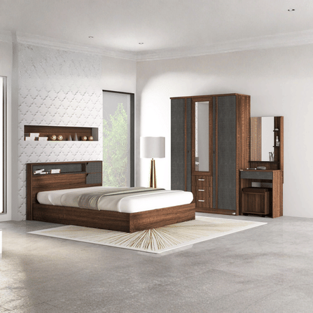 ชุดห้องนอน + ที่นอนสปริง 5 ฟุต WISDOM DESIGN FURNITURE รุ่น BENNER สี วอลนัท/กราไฟท์_8