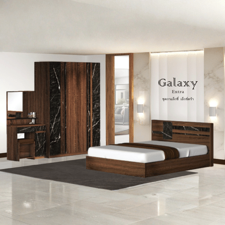 ชุดห้องนอน + ที่นอนสปริง 6 ฟุต WISDOM DESIGN FURNITURE รุ่น GALAXY EXTRA สี วอลนัท/หิน_8