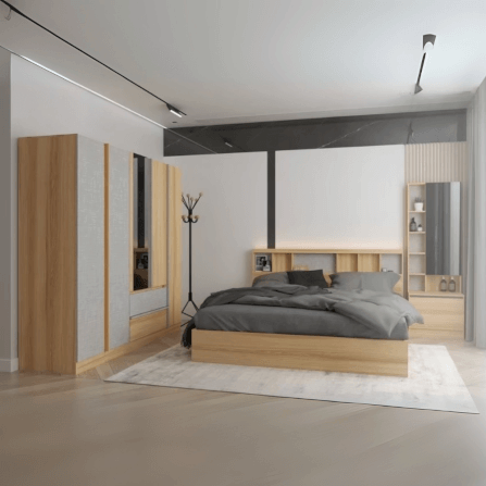 ชุดห้องนอน + ที่นอนสปริง 5 ฟุต WISDOM DESIGN FURNITURE รุ่น TENSHI 200 สีไลท์ยีนส์/แอช_7