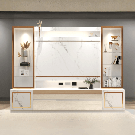 ตู้วางทีวี WISDOM DESIGN FURNITURE รุ่น GT-301 300 ซม. สีขาว/มาร์เบิ้ล/โกลด์_4