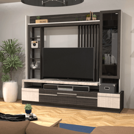 ตู้วางทีวี WISDOM DESIGN FURNITURE รุ่น HT-2401 240 ซม. สีไวท์เวงเก้/แฟบริค/ไวท์มาร์เบิ้ล_4