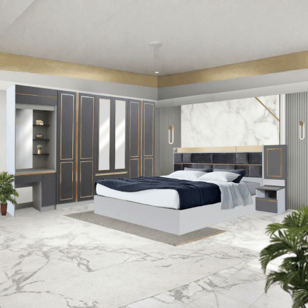 ชุดห้องนอน + ที่นอนสปริง 6 ฟุต WISDOM DESIGN FURNITURE รุ่น BRAELYN 6 (กระจก) สียีนส์/กราไฟท์_7