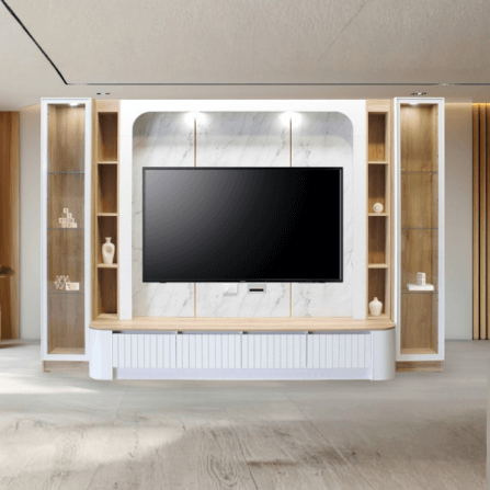 ตู้วางทีวี WISDOM DESIGN FURNITURE รุ่น CHARNA 320 ซม. สีขาว/เนเจอร์วู๊ด/ลายหินขาว_4