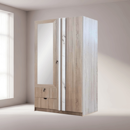 ตู้เสื้อผ้า 2 บานเปิด WISDOM DESIGN FURNITURE รุ่น W1219M 120 ซม. สีโซลิค/หินอ่อน_4