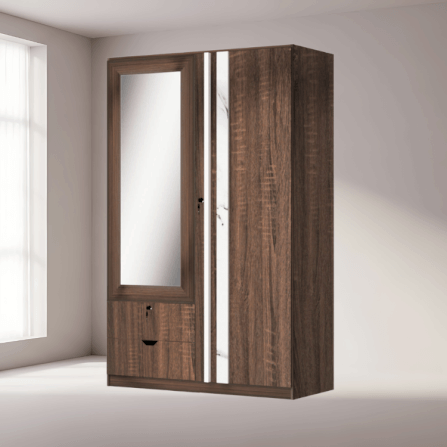 ตู้เสื้อผ้า 2 บานเปิด WISDOM DESIGN FURNITURE รุ่น W1219M 120 ซม. สีวอลนัท/หินอ่อน_4