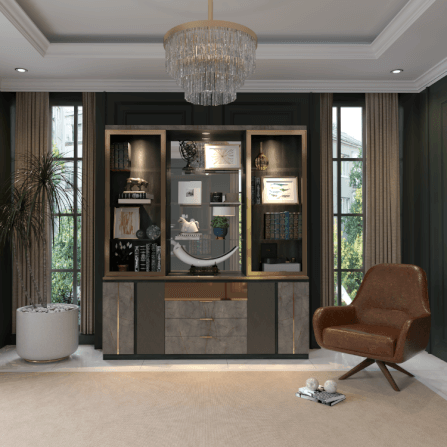 ตู้โชว์กระจก WISDOM DESIGN FURNITURE รุ่น GW-201 200 ซม. สีแอชเกรย์/บราวน์มาร์เบิ้ล_3