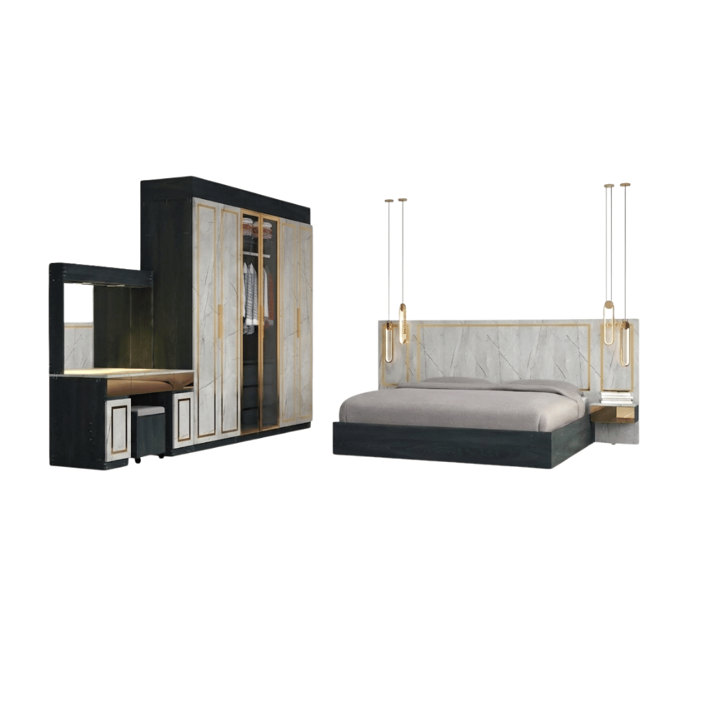 ชุดห้องนอน + ที่นอนสปริง 5 ฟุต WISDOM DESIGN FURNITURE รุ่น JESSICA B สีแอชเกรย์/ไลท์มาร์เบิล/โกลด์_0
