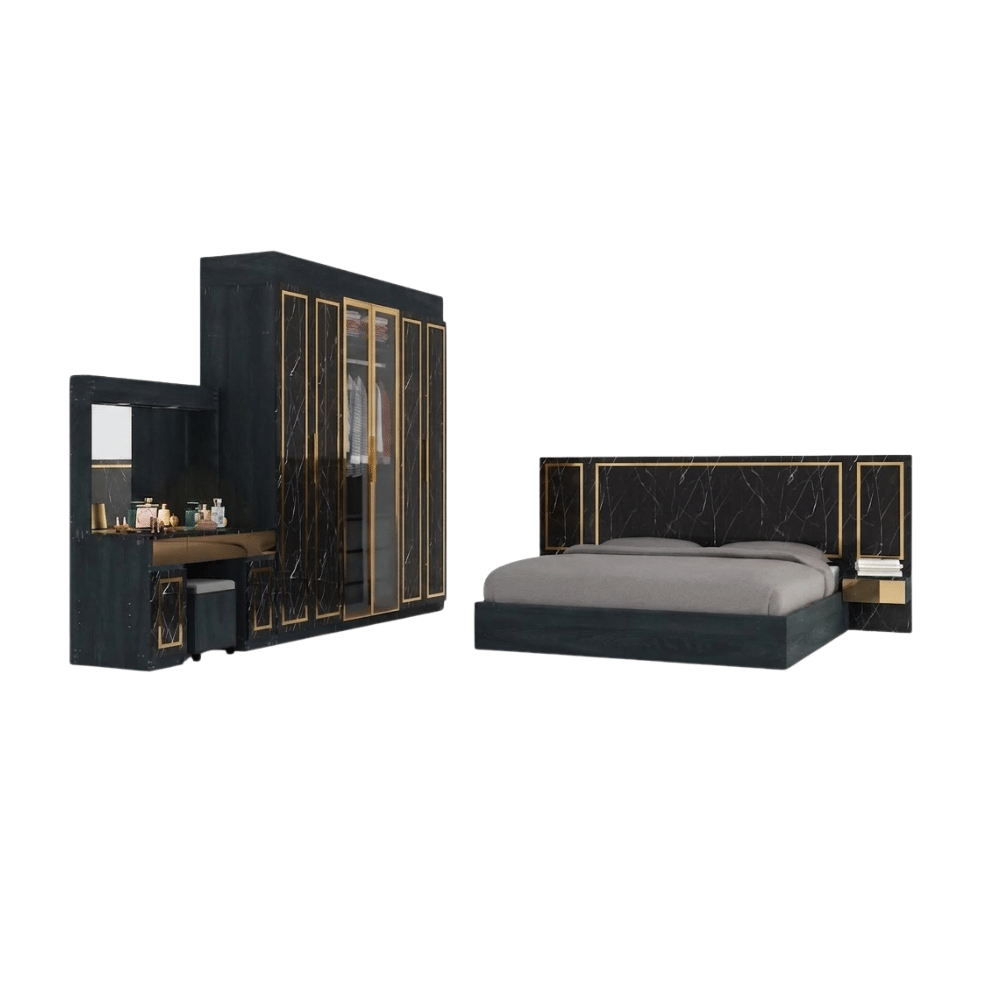 ชุดห้องนอน 5 ฟุต WISDOM DESIGN FURNITURE รุ่น JESSICA B สีแอชเกรย์/ดาร์คมาร์เบิล/โกลด์_0