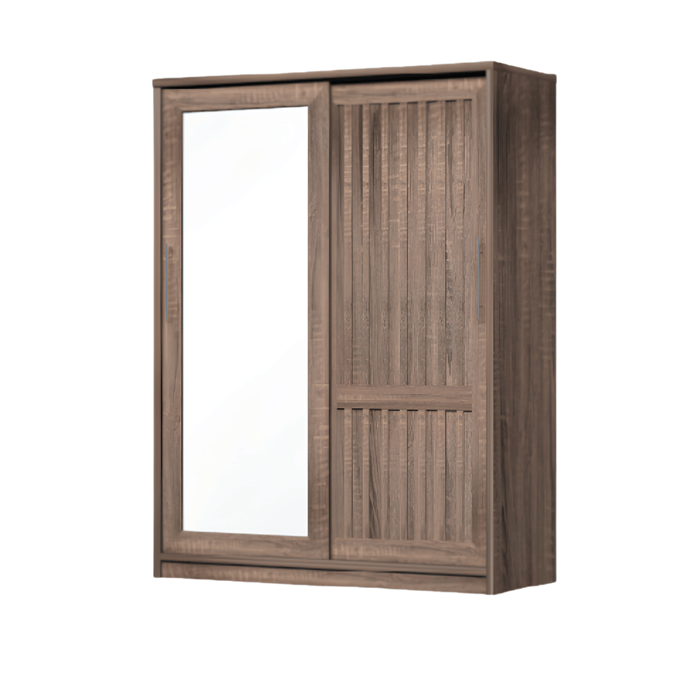 ตู้เสื้อผ้าบานเลื่อนกระจกเงา WISDOM DESIGN FURNITURE รุ่น W15SLM 150 ซม. สีวอลนัท_1