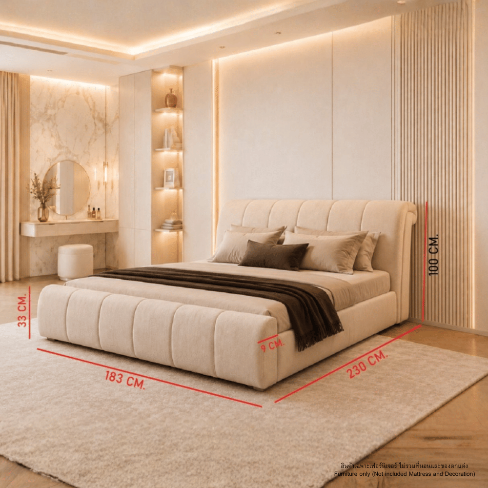 ฐานรองหัวเตียง 6 ฟุต WISDOM DESIGN FURNITURE รุ่น WHITE SHADER สีครีม_1
