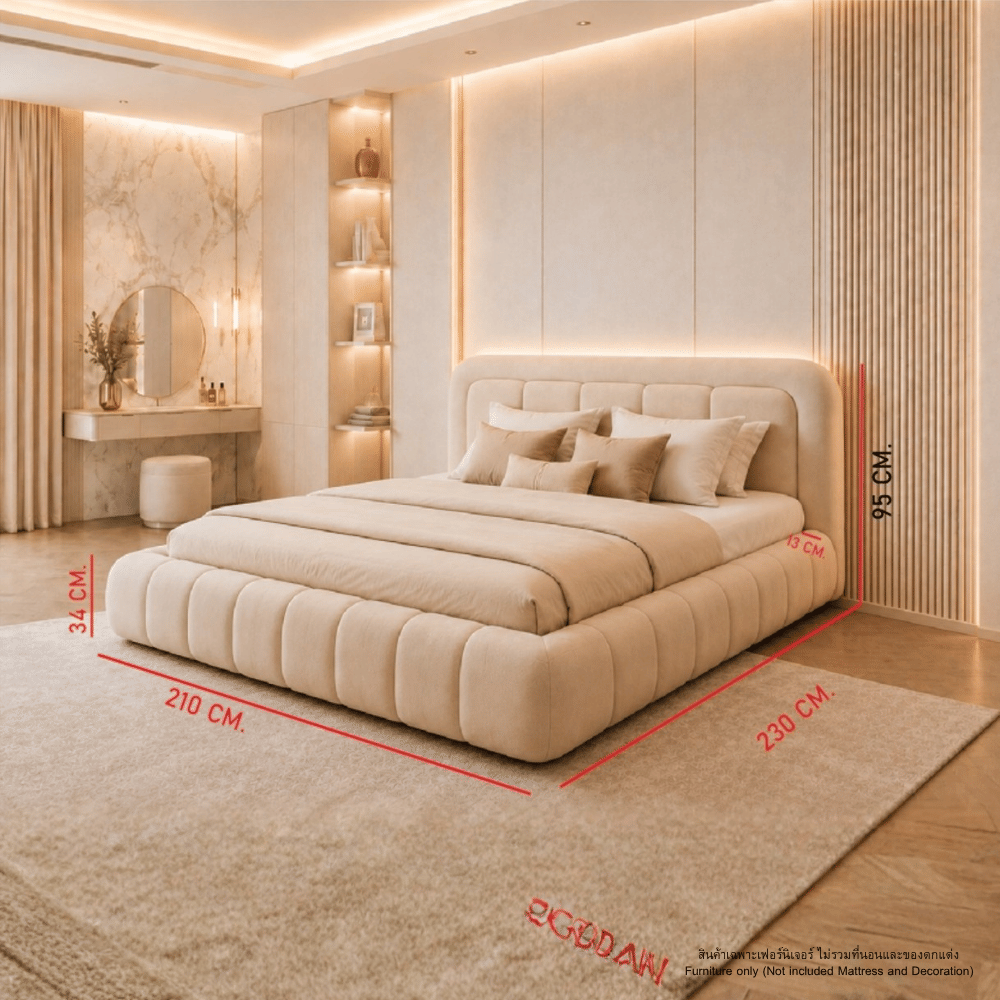 ฐานรองหัวเตียง 5 ฟุต WISDOM DESIGN FURNITURE รุ่น CHUBBY สีครีม_1