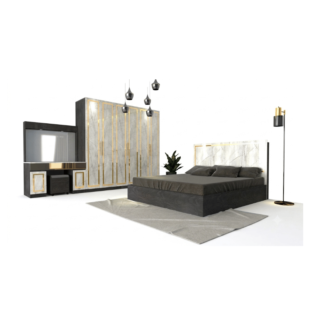 ชุดห้องนอน 6 ฟุต WISDOM DESIGN FURNITURE รุ่น JESSICA A สีแอชเกรย์/ไลท์มาร์เบิล/โกลด์_1