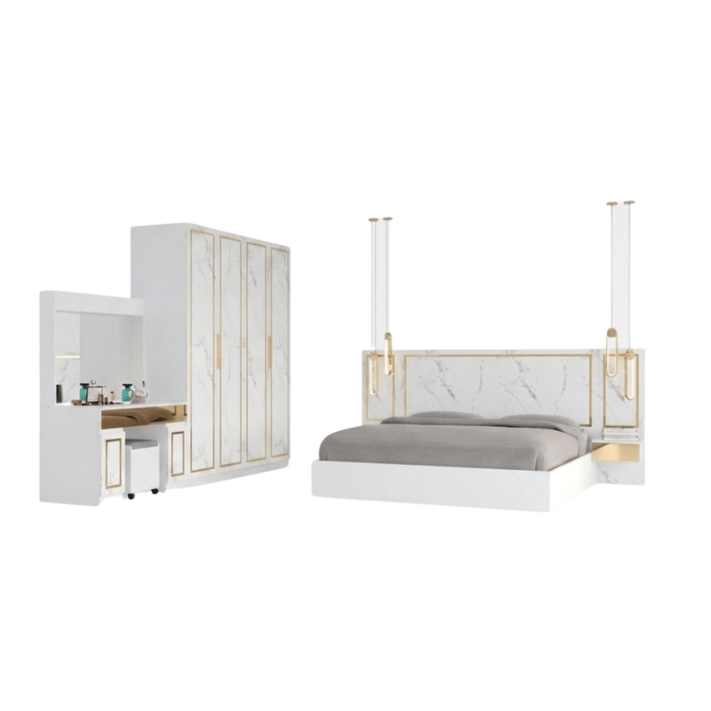 ชุดห้องนอน + ที่นอนสปริง 6 ฟุต WISDOM DESIGN FURNITURE รุ่น MONICA สีขาวซอฟท์มาร์เบิ้ล_1