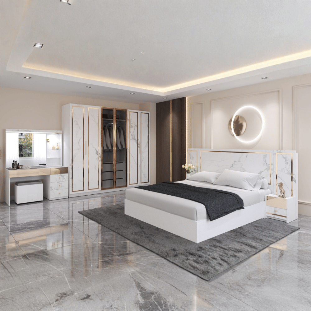 ชุดห้องนอน + ที่นอนสปริง 5 ฟุต WISDOM DESIGN FURNITURE รุ่น AMANDA B สีขาวซอฟท์มาร์เบิ้ล_1