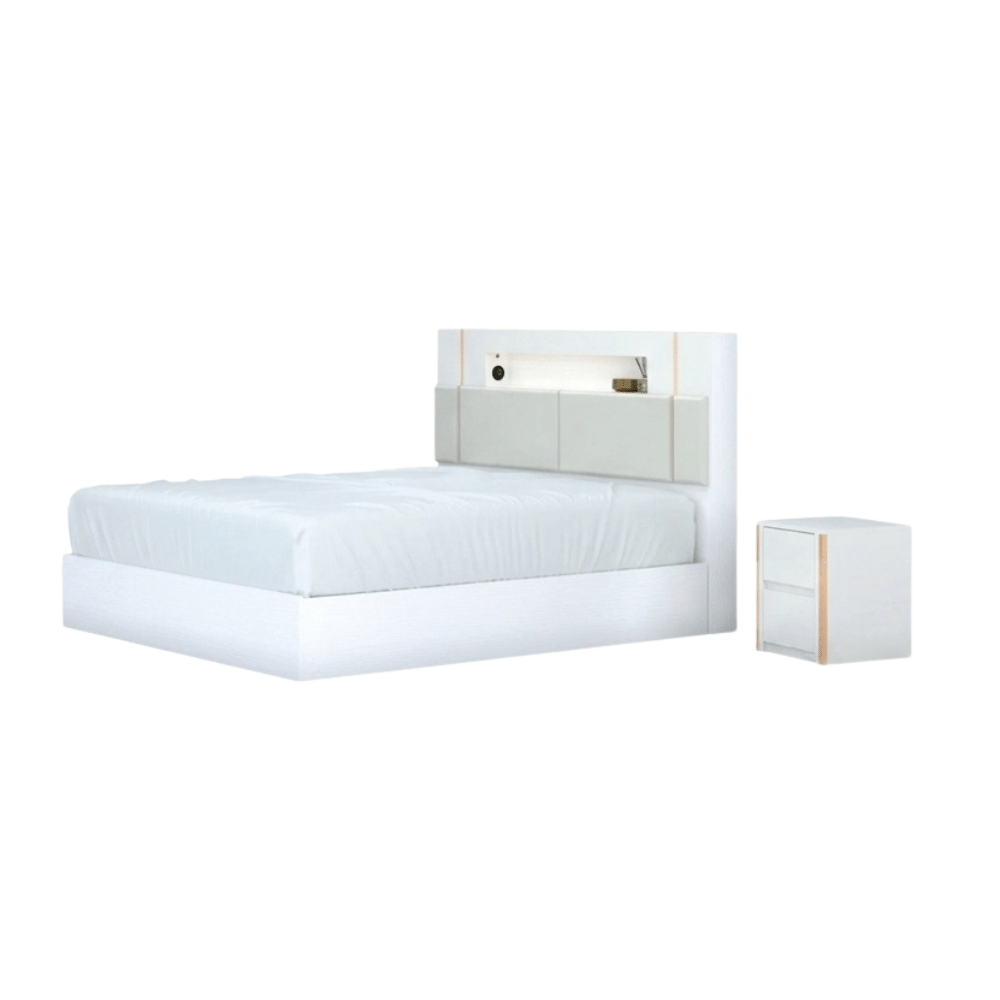 ชุดห้องนอน + ที่นอนสปริง 6 ฟุต WISDOM DESIGN FURNITURE รุ่น NOBEL สีขาว/กลอสซี่_1