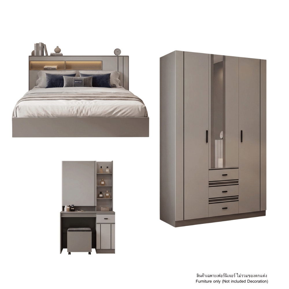 ชุดห้องนอน 6 ฟุต WISDOM DESIGN FURNITURE รุ่น TAYLOR สีเทา_1