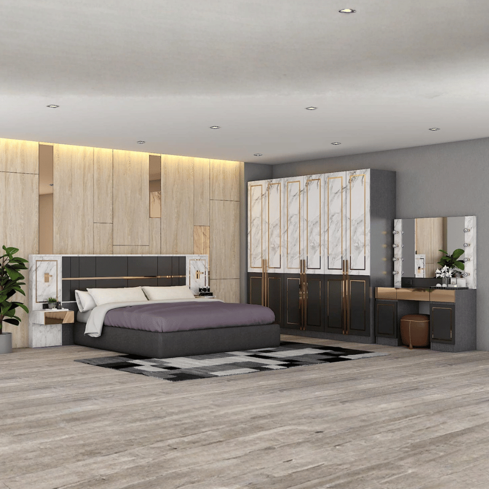 ชุดห้องนอน 6 ฟุต WISDOM DESIGN FURNITURE รุ่น MUNICH สีหินอ่อน_2