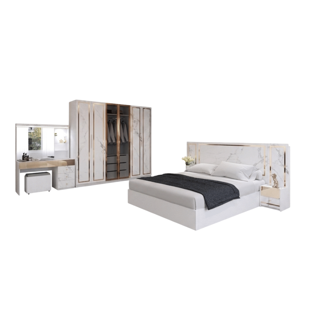 ชุดห้องนอน + ที่นอนสปริง 5 ฟุต WISDOM DESIGN FURNITURE รุ่น AMANDA B สีขาวซอฟท์มาร์เบิ้ล_2