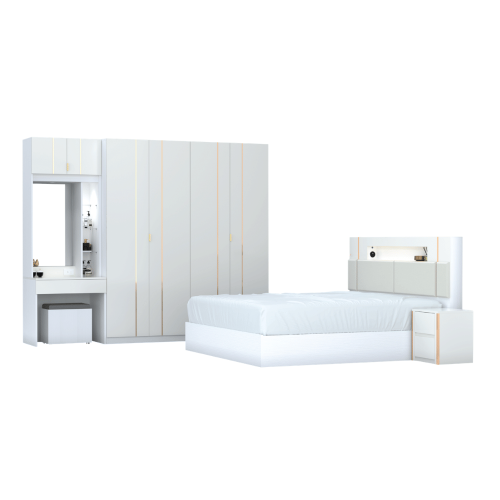 ชุดห้องนอน + ที่นอนสปริง 6 ฟุต WISDOM DESIGN FURNITURE รุ่น NOBEL สีขาว/กลอสซี่_3
