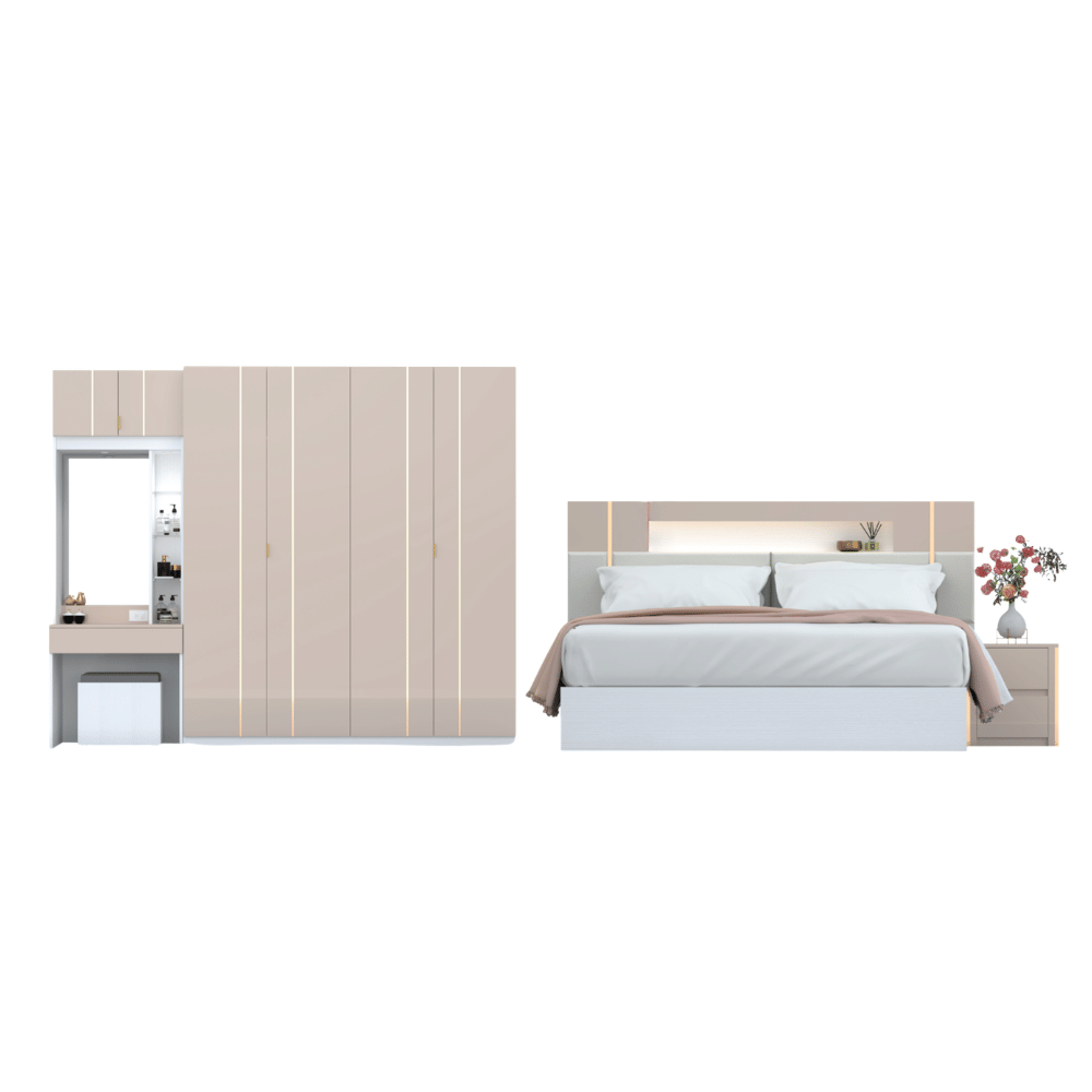 ชุดห้องนอน 5 ฟุต WISDOM DESIGN FURNITURE รุ่น NOBEL สีเบจ/กลอสซี่_3