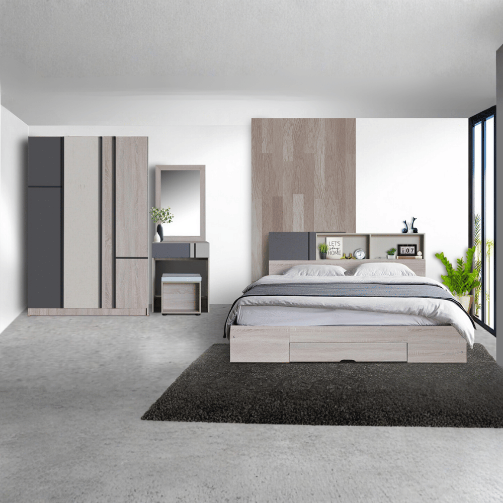 ชุดห้องนอน 5 ฟุต WISDOM DESIGN FURNITURE รุ่น AVA สี โซลิค ลิ้นชักท้ายเตียง_6