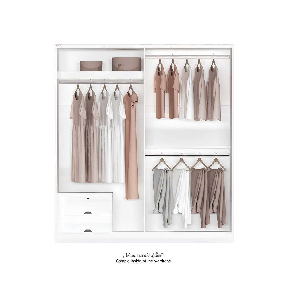 ตู้เสื้อผ้าบานเลื่อนกระจกเงา WISDOM DESIGN FURNITURE รุ่น W18SLM 180 ซม. สีโอ๊ค/ขาว_3