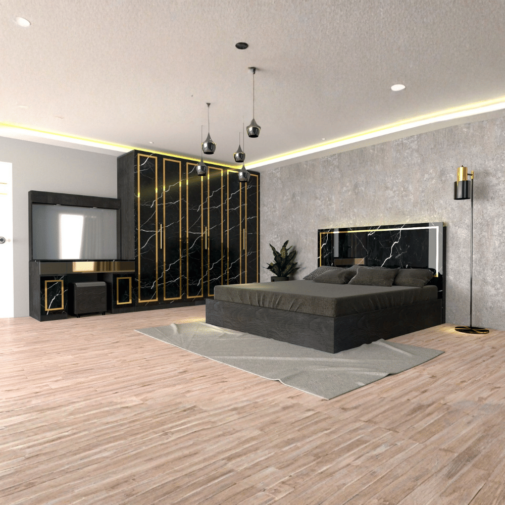ชุดห้องนอน + ที่นอนสปริง 6 ฟุต WISDOM DESIGN FURNITURE รุ่น JESSICA A สีแอชเกรย์/ดาร์คมาร์เบิล/โกลด์_3